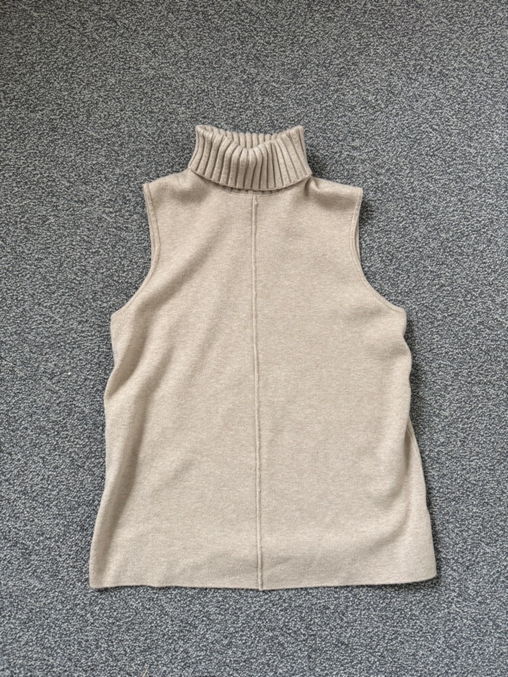 Marled Sleeveless Turtleneck Knit Top in Beige